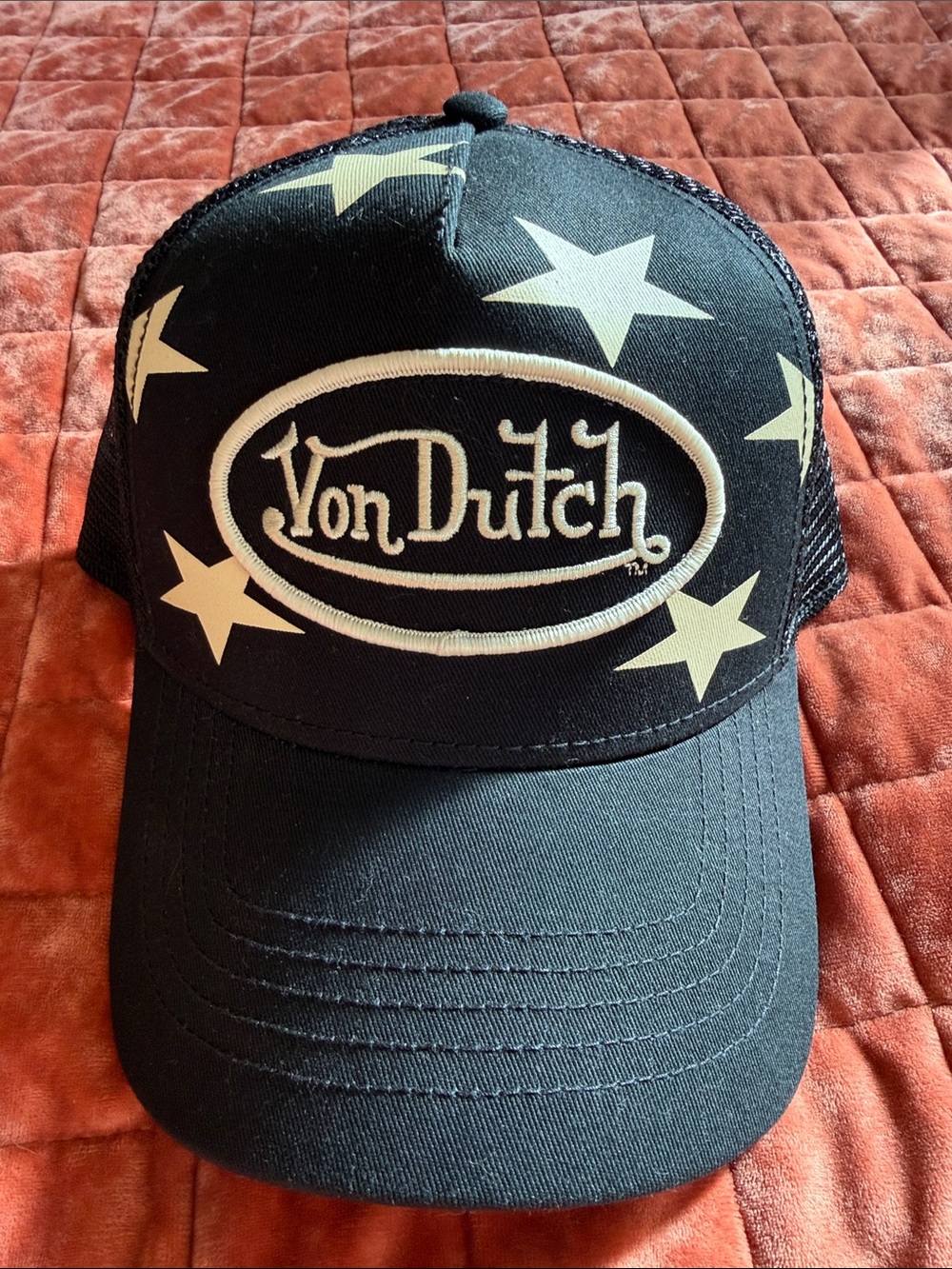 Von Dutch Black Hat with White Star Embroidery